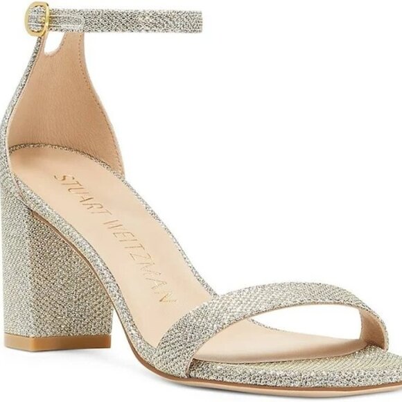 Stuart Weitzman Nudistcurve Glitter Block-Heel Sandals Platino (7) - Picture 16 of 16